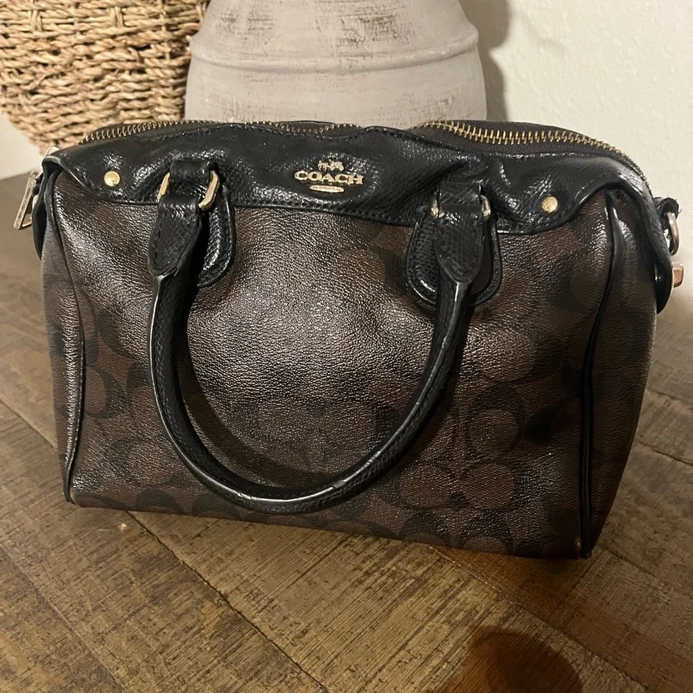 Coach Brown and Black Signature Satchel Crossbody NO STRAP - Picture 1 of 13